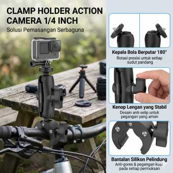TaffSPORT Clamp Holder Action Camera Motorcycle Handlebar 1/4 Inch - FH-14