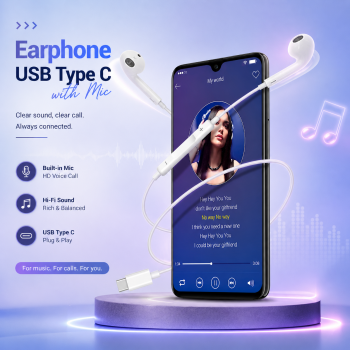 KEBETEME Earphone Kabel In Ear Headset Ergonomic USB Type C with Mic - YS58