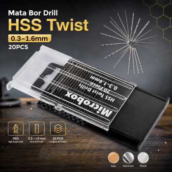 Taffware Microbox Mata Bor Drill HSS Twist Drill Bit 0.3-1.6mm 20PCS - QST-H20