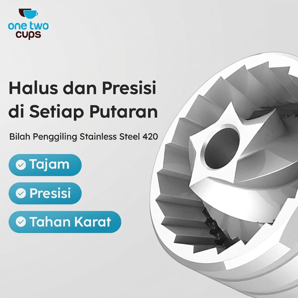 One Two Cups Penggiling Kopi Manual Coffee Grinder Burr Stainless - JN60 Gambar produk One Two Cups Penggiling Kopi Manual Coffee Grinder Burr Stainless - JN60 - 1