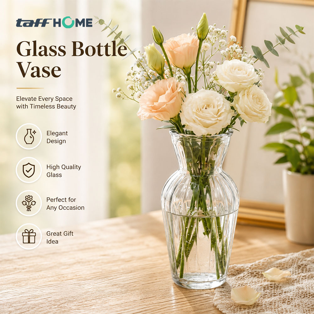 TaffHOME Vas Bunga Kaca Bening Nordic Bottle Vase Flower Pot - MBF-15 Gambar produk TaffHOME Vas Bunga Kaca Bening Nordic Bottle Vase Flower Pot - MBF-15 - Utama