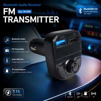 JINSERTA Bluetooth Audio Receiver FM Transmitter USB Charger - X8