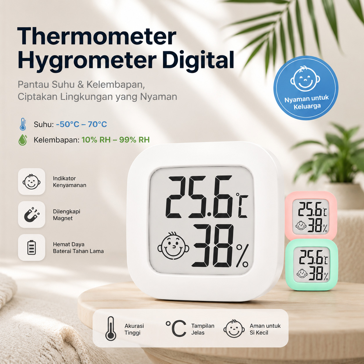 DIZAINLIFE Thermometer Hygrometer Digital LCD Display - CX-0726 Gambar produk DIZAINLIFE Thermometer Hygrometer Digital LCD Display - CX-0726 - Utama