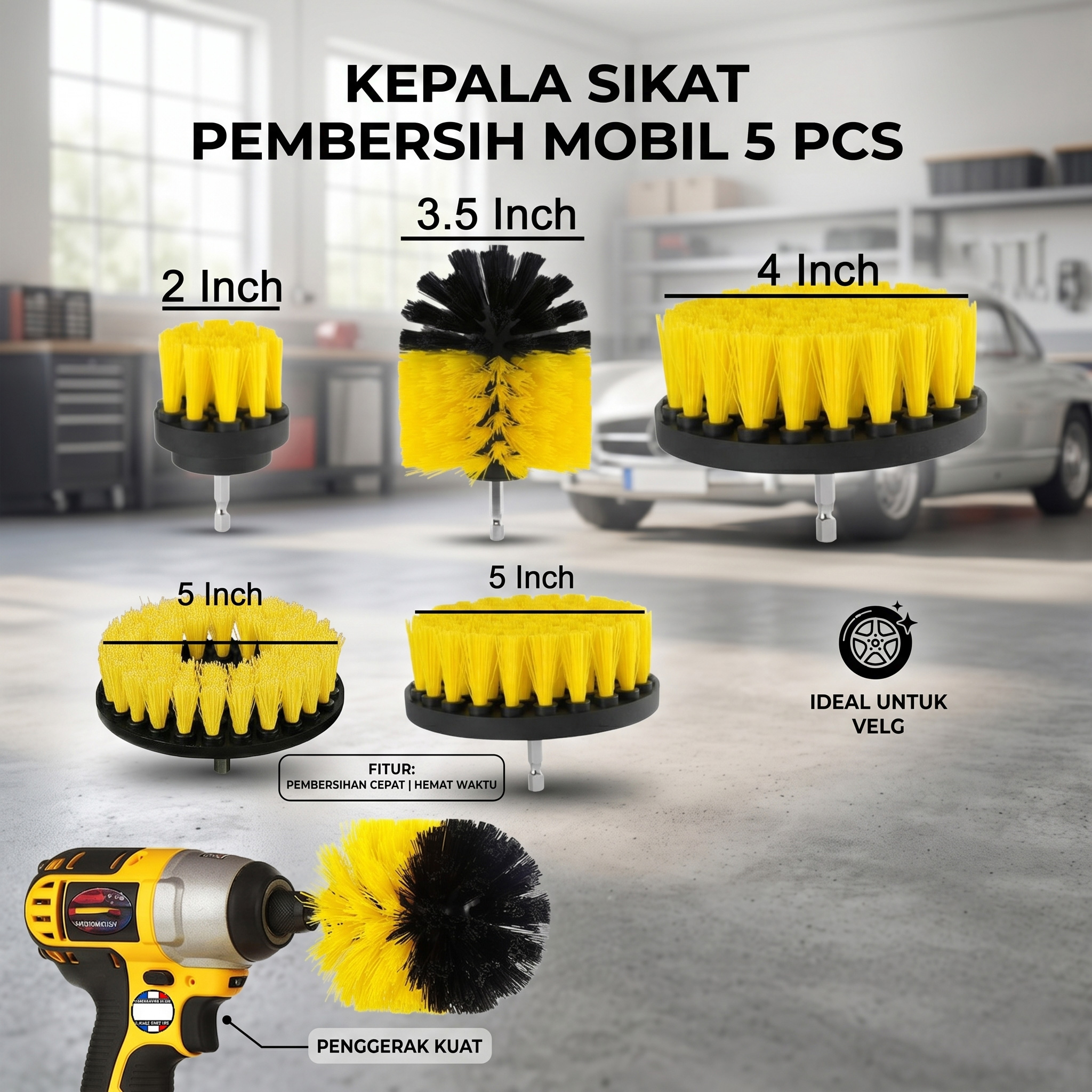 Tress Kepala Sikat Pembersih Poles Mobil Car Polisher Drill Kit 5 PCS - INU02 Gambar produk Tress Kepala Sikat Pembersih Poles Mobil Car Polisher Drill Kit 5 PCS - INU02 - Utama