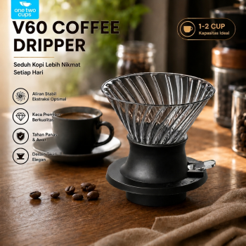 One Two Cups V60 Coffee Dripper Alat Seduh Kopi Manual Kaca 1-2 Cup - VD-50R