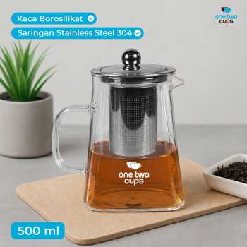 One Two Cups Teko Teh Kaca Borosilikat Saringan Tahan Panas Teapot - TP-761