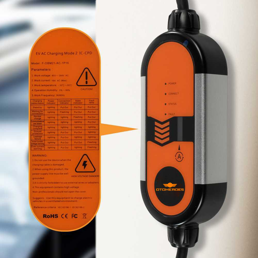 Gambar produk OTOHEROES Charger Mobil Listrik EV 1-Phase 16A 3.5KW EU to Type 2 - IEC 62196 - 3
