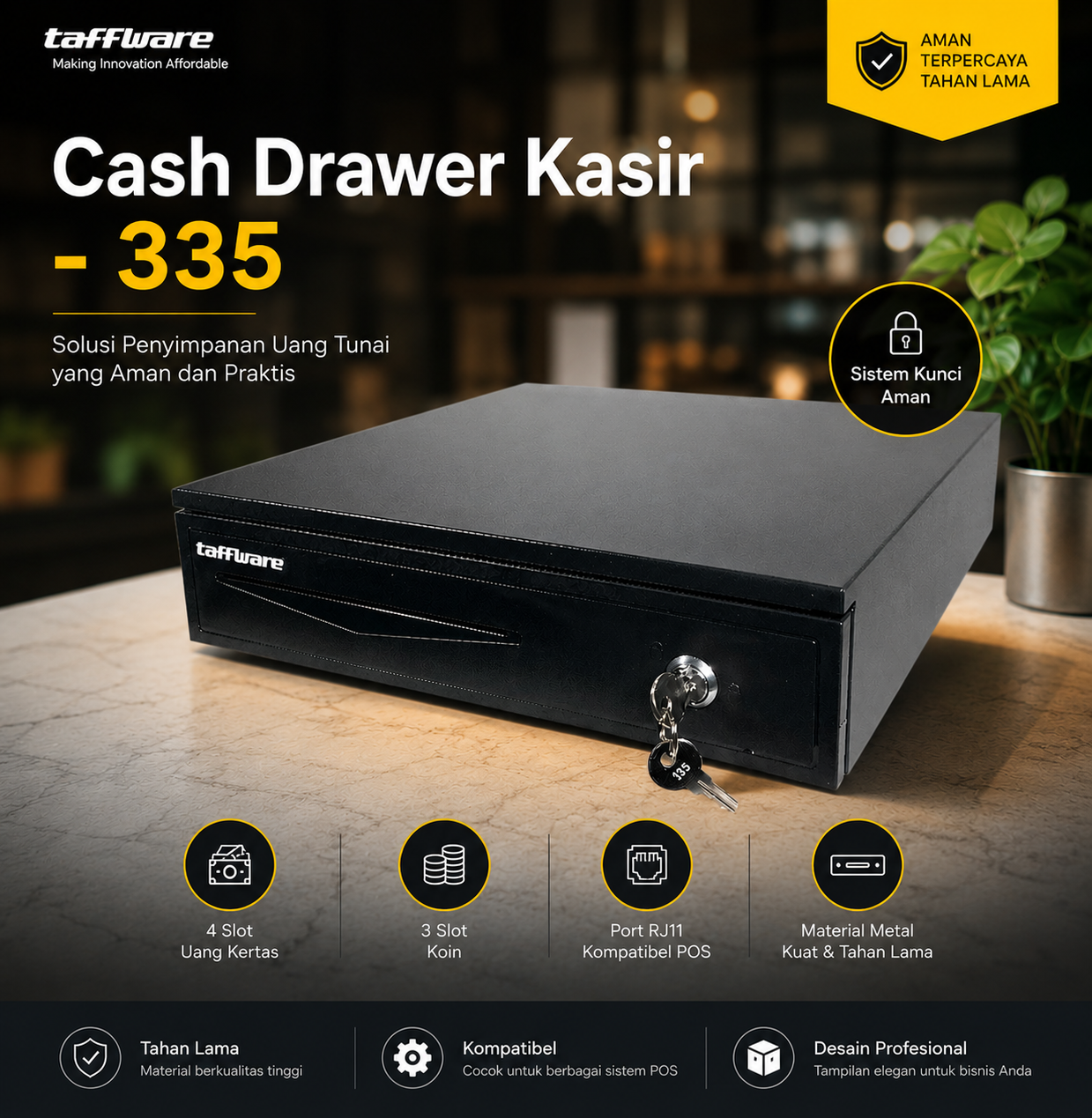 Taffware Cash Drawer Kotak Uang Coin Kasir Key Three Lock with Clip 335 - IW210 Gambar produk Taffware Cash Drawer Kotak Uang Coin Kasir Key Three Lock with Clip 335 - IW210 - Utama