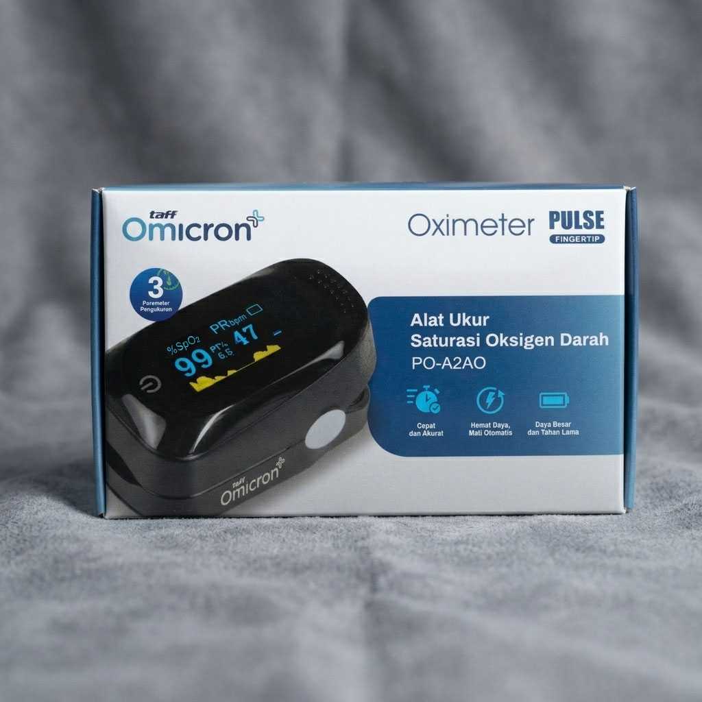 TaffOmicron Fingertip Pulse Oximeter Alat Ukur Saturasi Oksigen Darah - PO-A2AO Gambar produk TaffOmicron Fingertip Pulse Oximeter Alat Ukur Saturasi Oksigen Darah - PO-A2AO - Kemasan