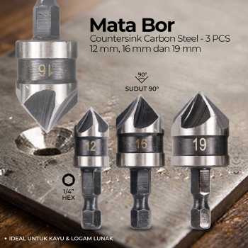 Gambar produk Taffware Mata Bor Drill Bit Countersink Carbon Steel 12 16 19mm 3 PCS