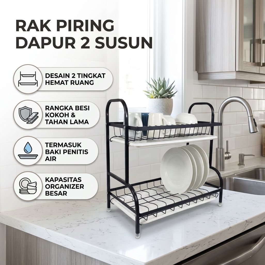 NYTRYD Rak Piring Dapur 2 Susun Pengering Stainless Steel Kitchen Rack - NY-21 Gambar produk NYTRYD Rak Piring Dapur 2 Susun Pengering Stainless Steel Kitchen Rack - NY-21 - Utama