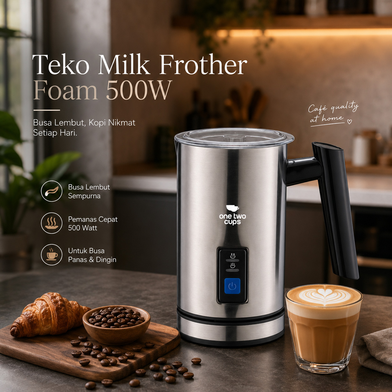 One Two Cups Teko Pembuat Buih Susu Elektrik Milk Frother Foam 500W - N03 Gambar produk One Two Cups Teko Pembuat Buih Susu Elektrik Milk Frother Foam 500W - N03 - Utama