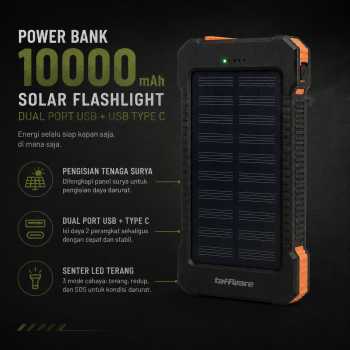 Gambar produk Taffware Power Bank 10000mAh Solar Flashlight Waterproof Dual USB Port - PS-P401