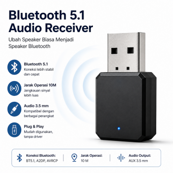 Gambar produk BUNDWIN Adapter Audio Receiver USB Bluetooth 5.1 - KN318