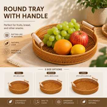 Slyz Tatakan Nampan Round Fruit Tray Rattan-like Basket with Handle - Slyz21