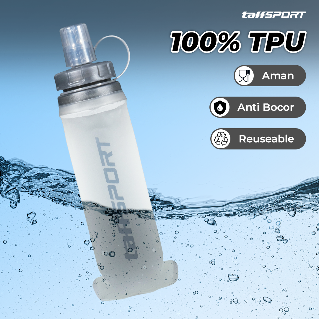 TaffSPORT Botol Minum Lipat Soft Flask Foldable Water Bottle TPU 350ml - TF-60 Gambar produk TaffSPORT Botol Minum Lipat Soft Flask Foldable Water Bottle TPU 350ml - TF-60 - 2