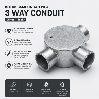 DPI Tdus Kotak Sambungan Pipa Kabel Listrik 3 Way Conduit Fitting 25mm - D-22