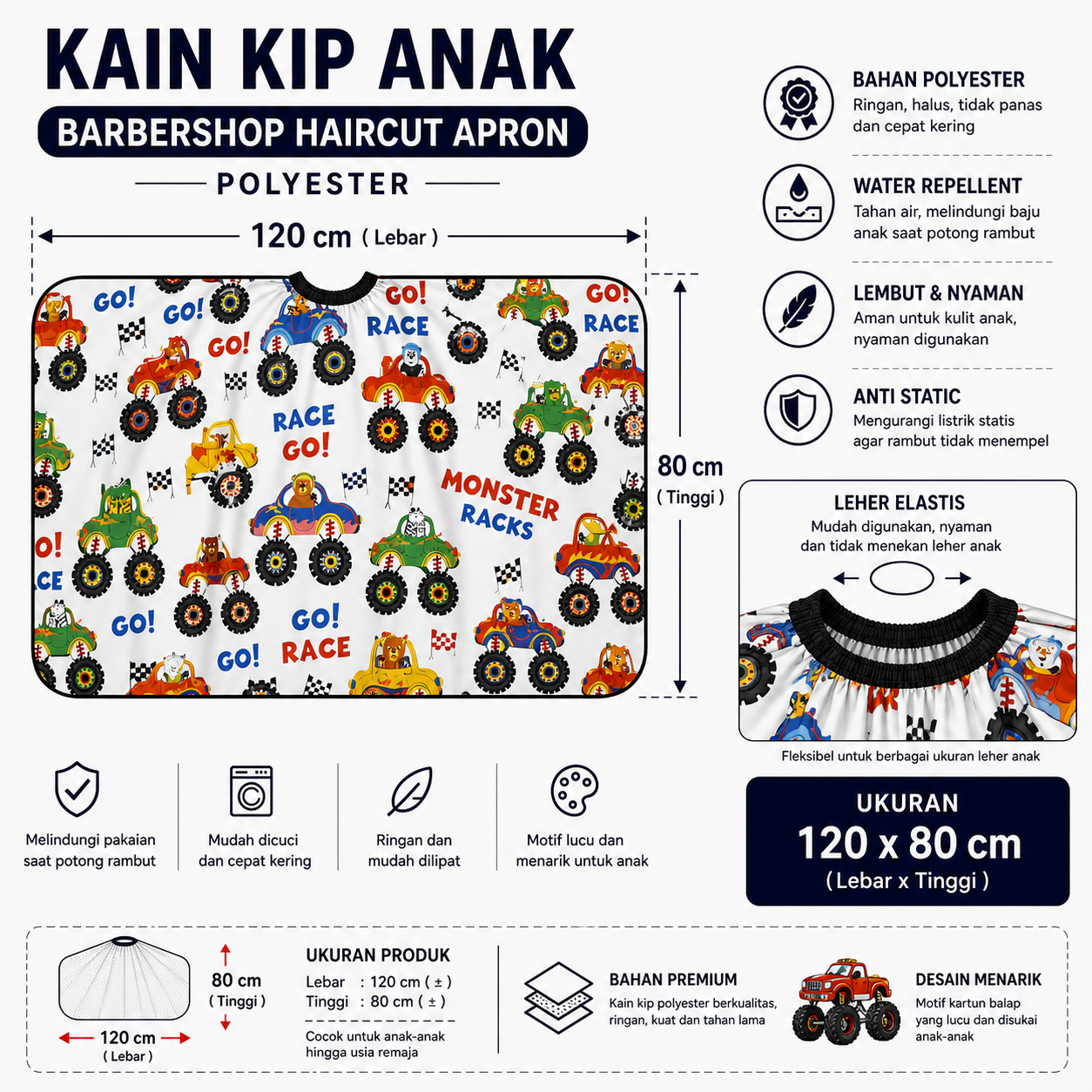 Gambar produk Biutte.co Kain Kip Anak Barbershop Haircut Apron Polyester 120x80cm Dinosaur Pattern - T-12 - 5