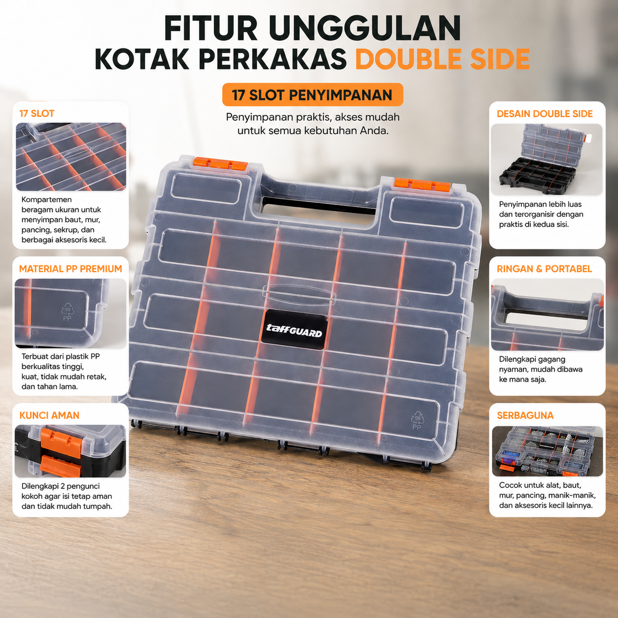 TaffGUARD Kotak Perkakas Multifungsi Storage Tool Box Double Side - G-322 Gambar produk TaffGUARD Kotak Perkakas Multifungsi Storage Tool Box Double Side - G-322 - 2