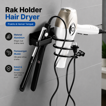 Gambar produk iTimo Rak Holder Hair Dryer Catokan Aluminium 2in1 Storage Rack - 24112