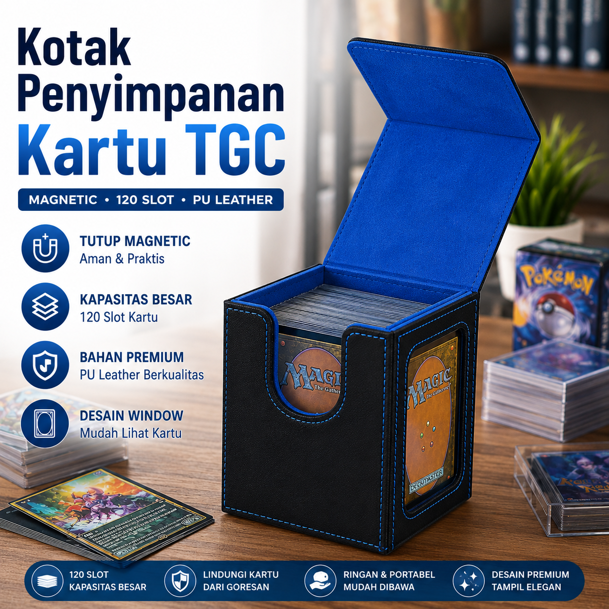 Kitoyz Kotak Penyimpanan Kartu TGC Magnetic PU Leather 120 Slot - KK-10 Gambar produk Kitoyz Kotak Penyimpanan Kartu TGC Magnetic PU Leather 120 Slot - KK-10 - Utama