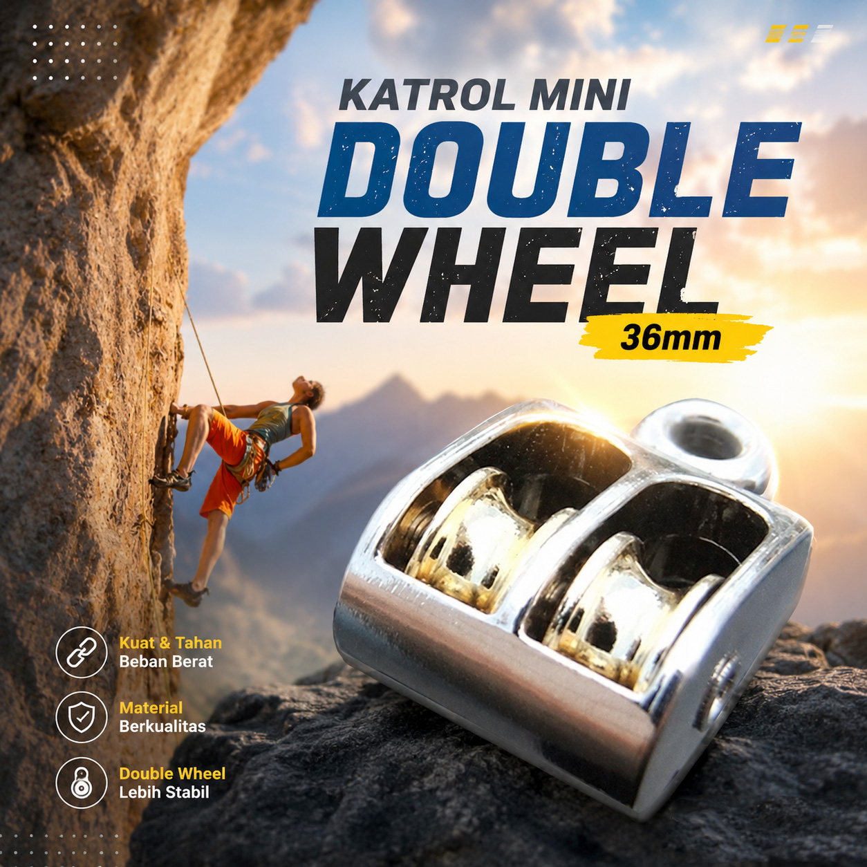 Taffware Katrol Kerekan Mini Swivel Pulley Double Wheel 36mm - RB36 Gambar produk Taffware Katrol Kerekan Mini Swivel Pulley Double Wheel 36mm - RB36 - Utama