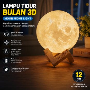 TaffLED Lampu Tidur Bulan 3D Moon Night Light Lamp Rechargeable 12cm - ROX-05