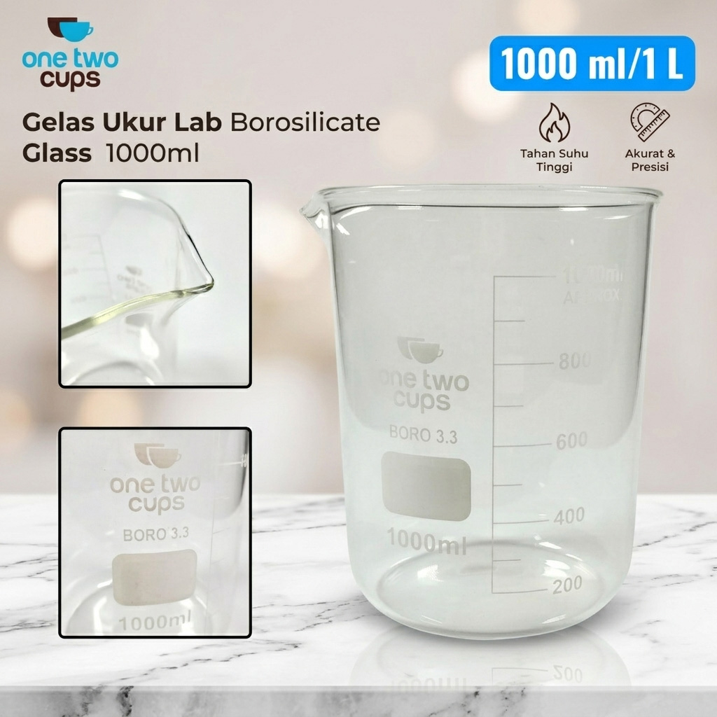 One Two Cups Gelas Ukur Lab Kimia Multifungsi Borosilicate Glass 1000ml - BG17 Gambar produk One Two Cups Gelas Ukur Lab Kimia Multifungsi Borosilicate Glass 1000ml - BG17 - Utama