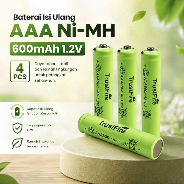TrustFire Baterai Isi Ulang AAA Ni-MH Button Top 600mAh 1.2V 4 PCS - DR600 Gambar produk TrustFire Baterai Isi Ulang AAA Ni-MH Button Top 600mAh 1.2V 4 PCS - DR600 - Utama