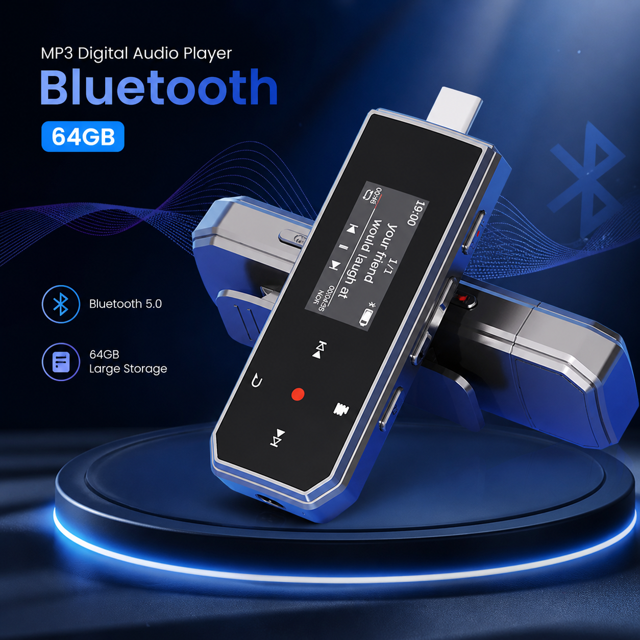 Gambar produk RUIZU MP3 Digital Audio Player Bluetooth Type-C Plug Pedometer 64GB - X80 - Utama