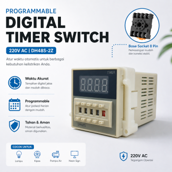 MFRI Programmable Digital Timer Switch Sakelar Waktu Relay 220V - DH48S-2Z