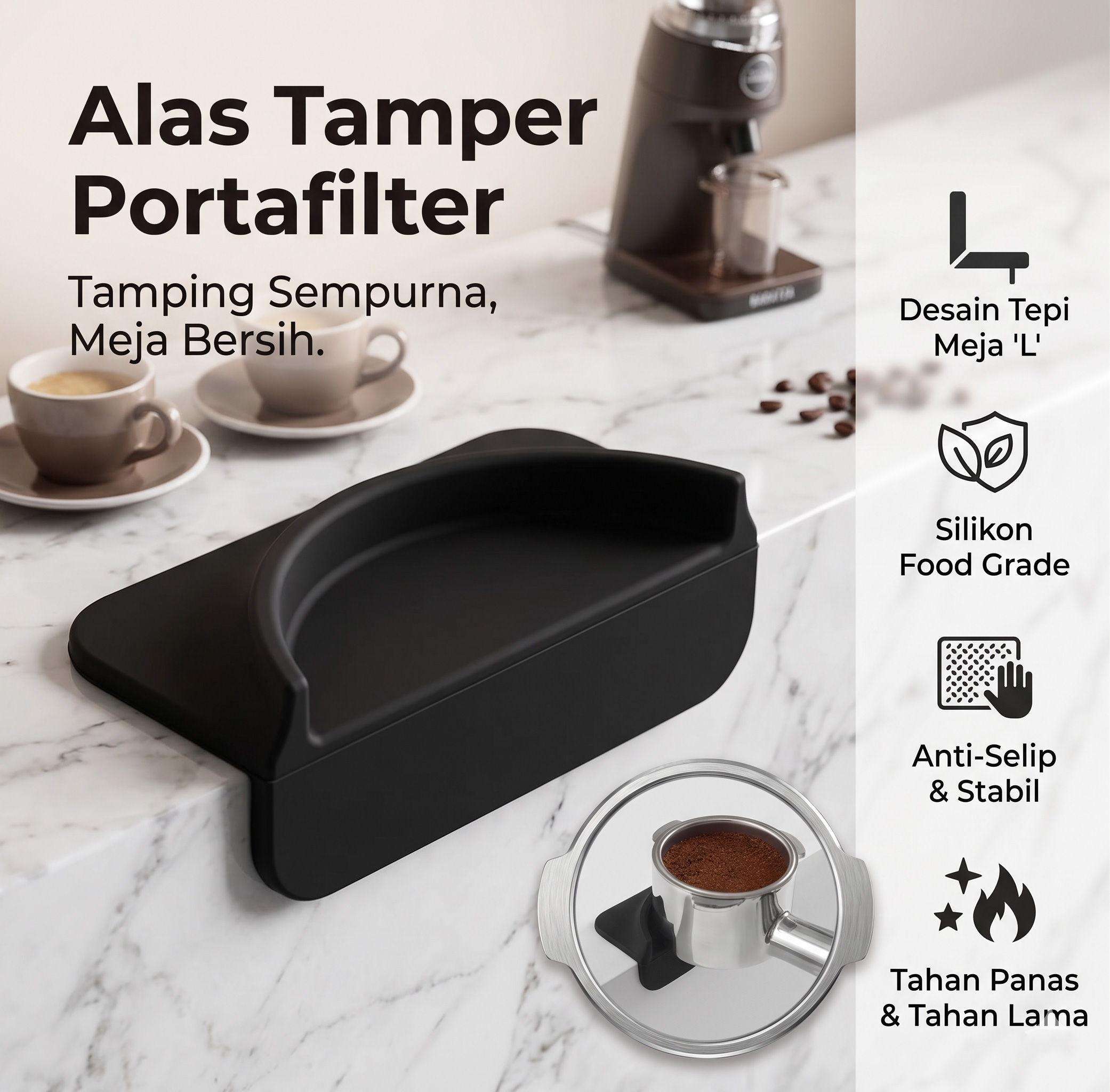One Two Cups Alas Tamper Portafilter Kopi Mini Holder Mat 51/54/58mm - FE1 Gambar produk One Two Cups Alas Tamper Portafilter Kopi Mini Holder Mat 51/54/58mm - FE1 - Utama