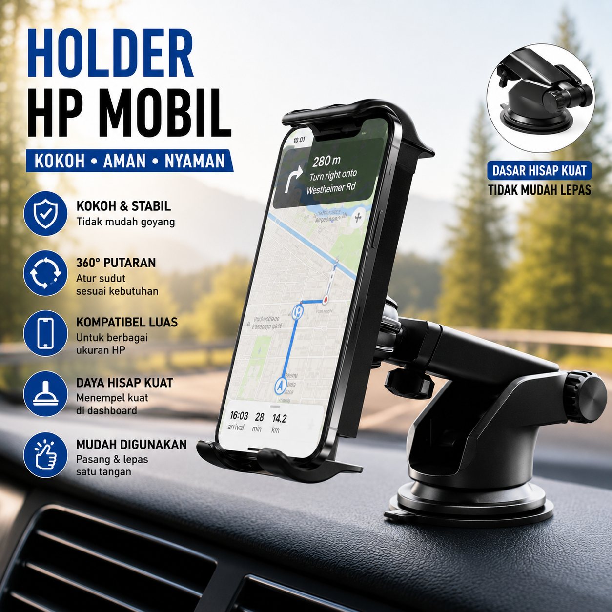 VIKEFON Holder HP Mobil Flexible Arm 360 Rotation Car Phone Holder - HM-10 Gambar produk VIKEFON Holder HP Mobil Flexible Arm 360 Rotation Car Phone Holder - HM-10 - Utama