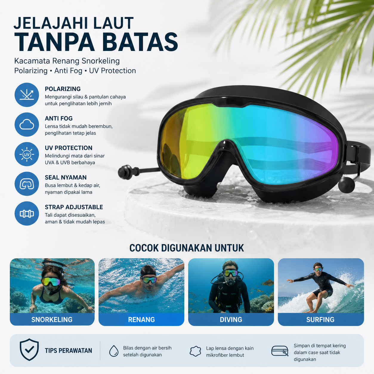 JOUYOU Kacamata Renang Snorkeling Polarizing Anti Fog UV Protection - JY192 Gambar produk JOUYOU Kacamata Renang Snorkeling Polarizing Anti Fog UV Protection - JY192 - Utama