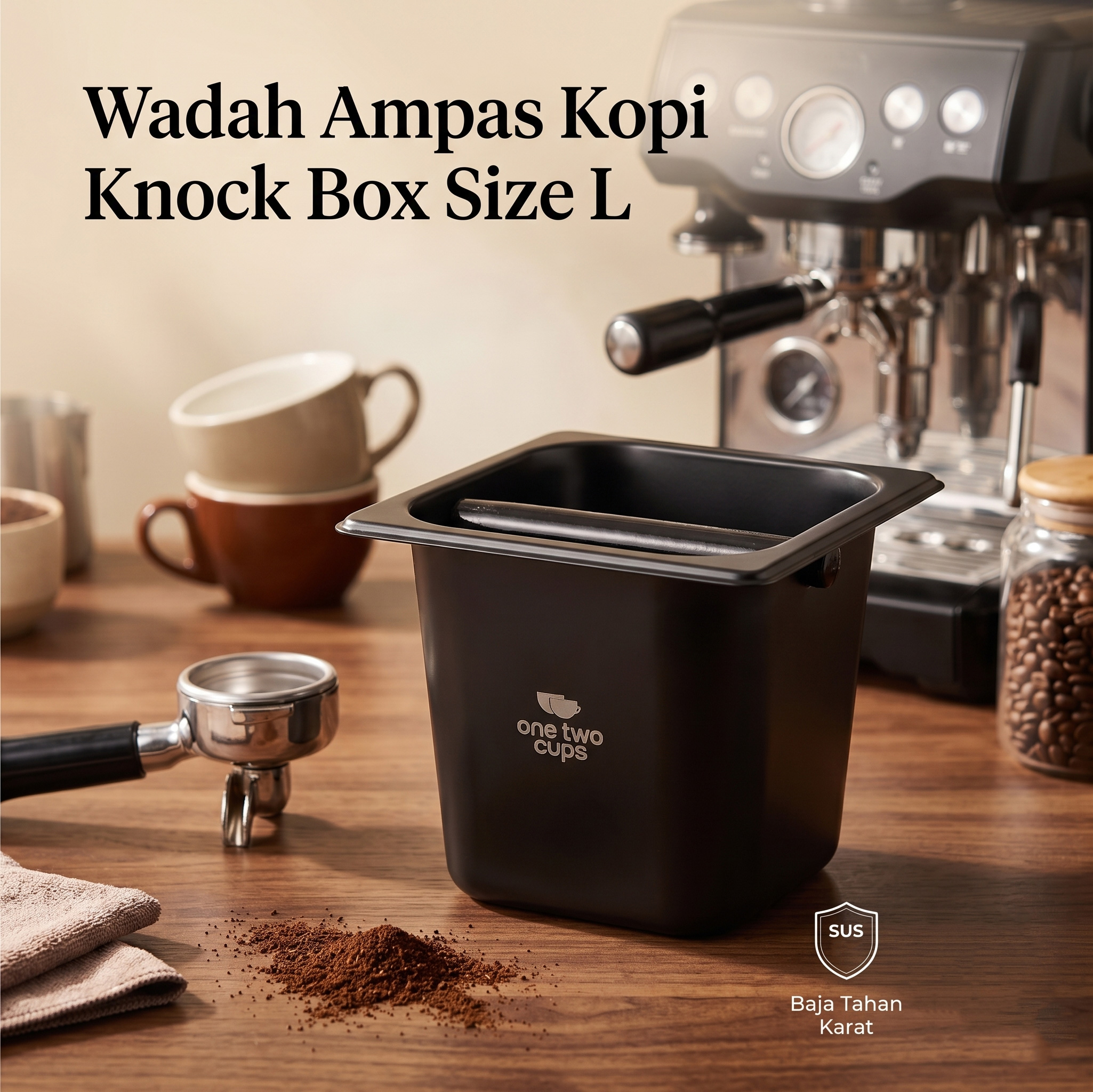 One Two Cups Wadah Ampas Kopi Espresso Knock Box Container Size L - HG-166 Gambar produk One Two Cups Wadah Ampas Kopi Espresso Knock Box Container Size L - HG-166 - Utama