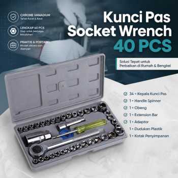 Gambar produk Aiwa Kunci Pas Combination Socket Wrench Set 1/4 Ratchet 40 PCS - DB2020