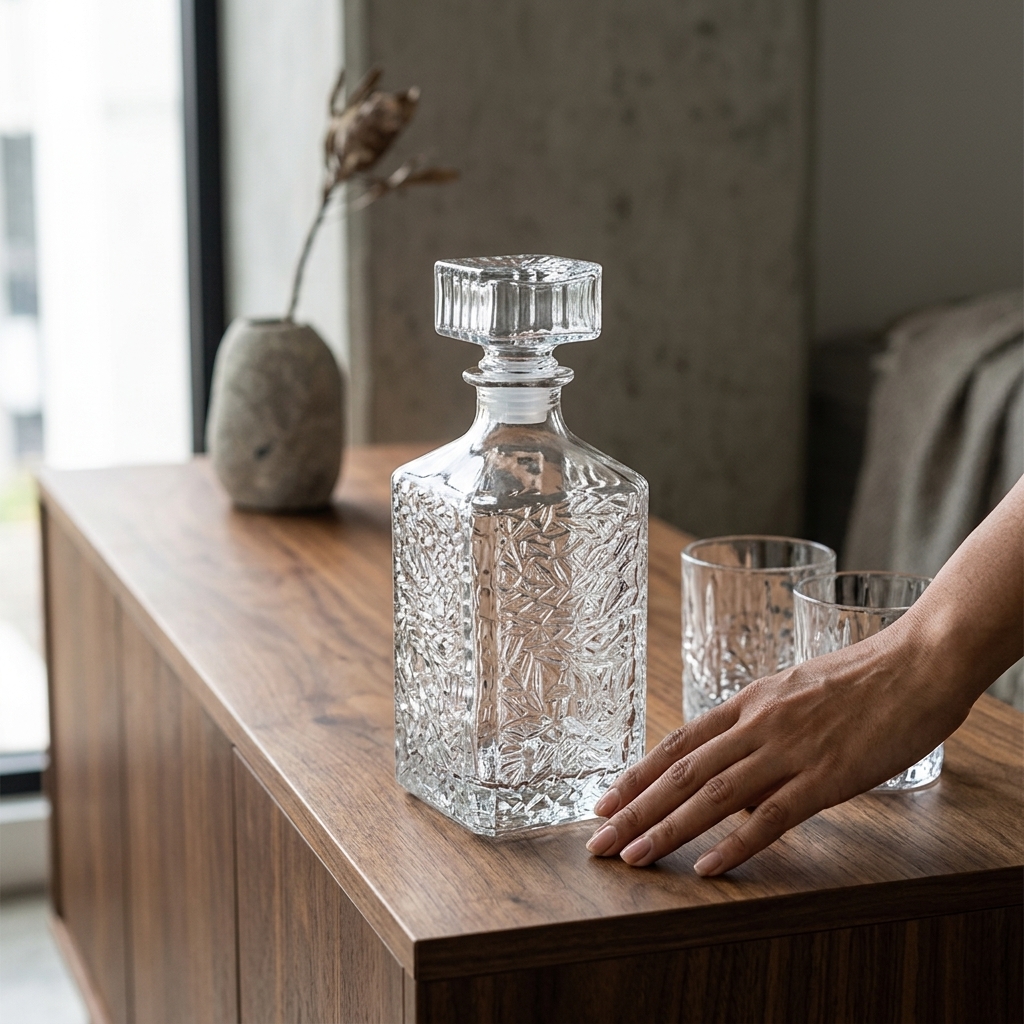 One Two Cups Whisky Decanter Glass Bottle Liquor Scotch Luxury 950ml Ice Vase - AL95 Gambar produk One Two Cups Whisky Decanter Glass Bottle Liquor Scotch Luxury 950ml Ice Vase - AL95 - 4