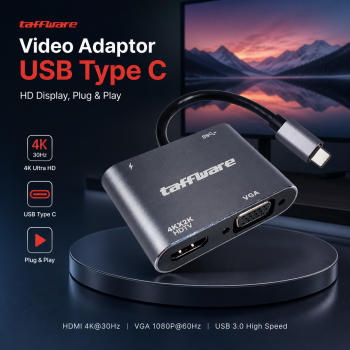 Taffware Video Adaptor 4 in 1 USB Type C to HDTV VGA PD Charging 4K - D87