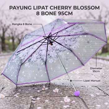 Yeselo Payung Lipat Manual Transparan Motif Cherry Blossom 8 Bone 95cm - E023