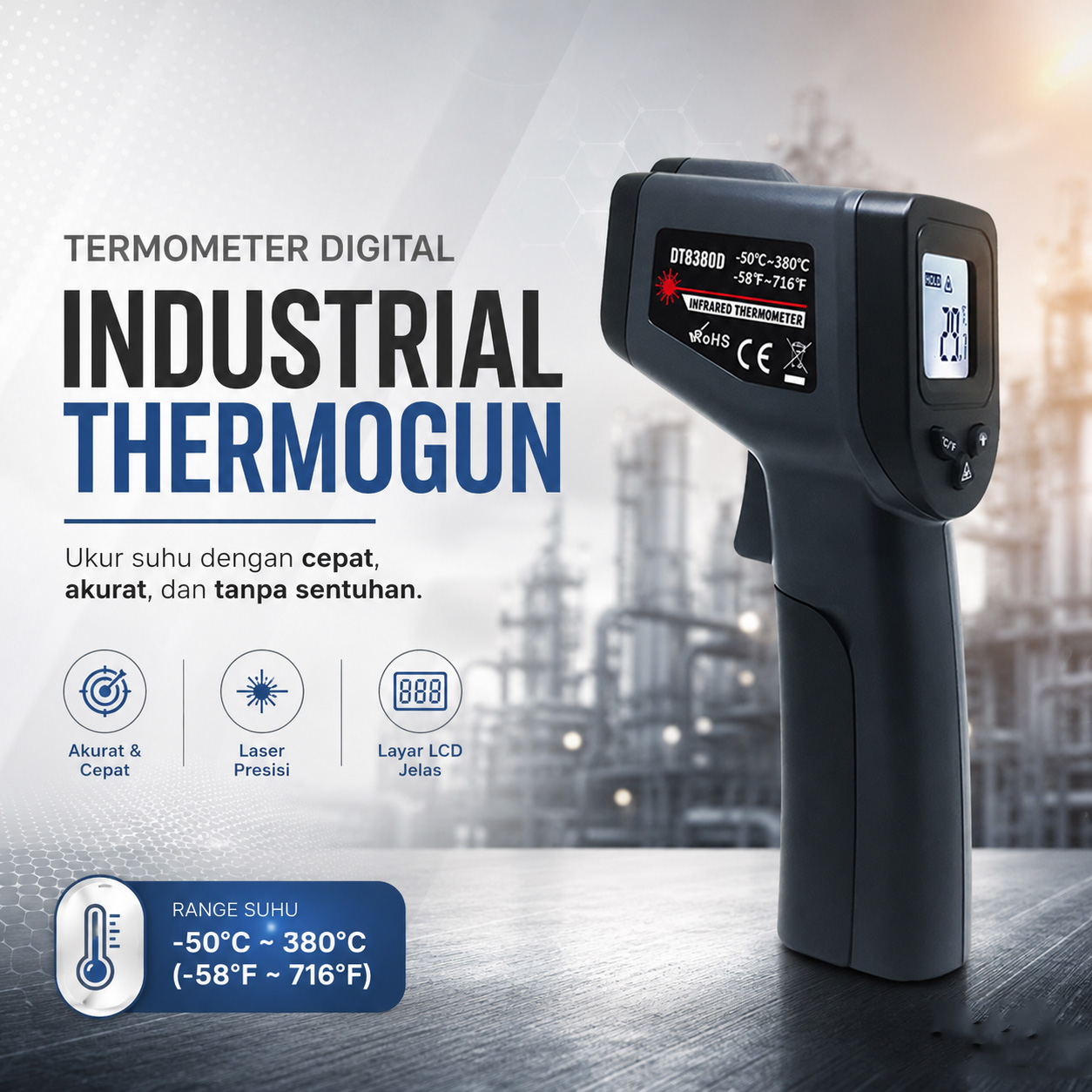 Kaemeasu Termometer Industrial Digital Thermogun Infrared LCD - DT8380D Gambar produk Kaemeasu Termometer Industrial Digital Thermogun Infrared LCD - DT8380D - Utama