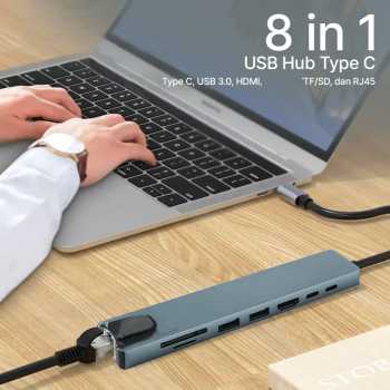 AMMTO USB Hub Type C 3.0 Adapter 8in1 USB RJ45 HDMI SD TF USB Type C - K1