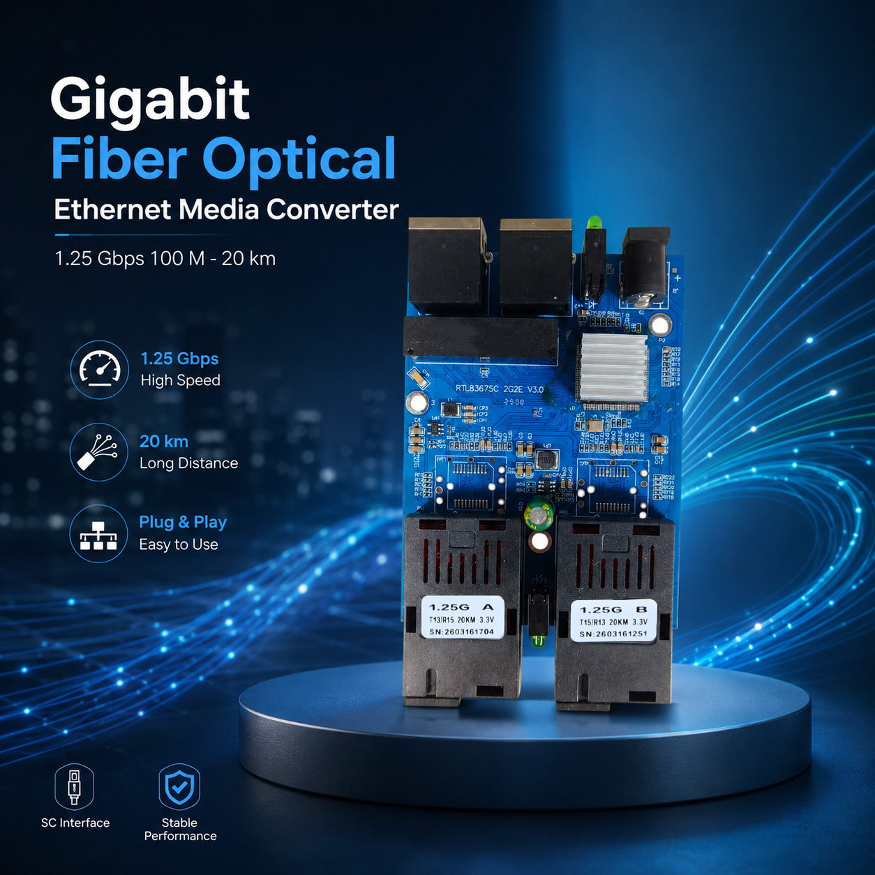 TNK Gigabit Fiber Optical Ethernet Media Converter - 2GF2GE Gambar produk TNK Gigabit Fiber Optical Ethernet Media Converter - 2GF2GE - Utama