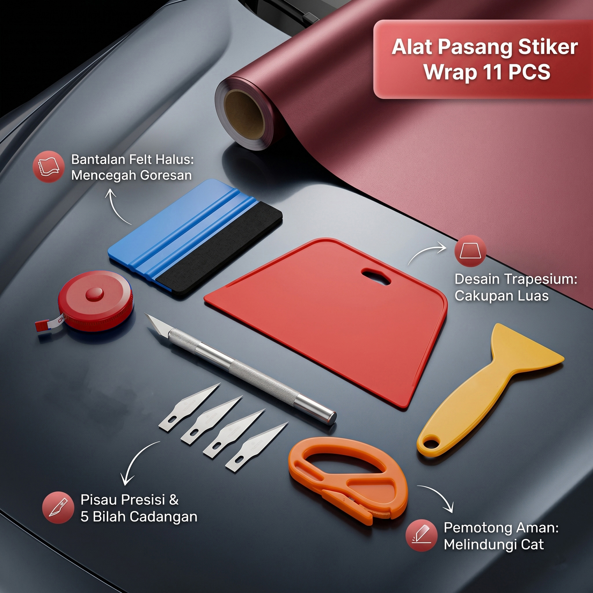 ZUIMI Alat Pasang Stiker Wrap Vinyl Kaca Film Scrapper Spatula 11 PCS - CA346 Gambar produk ZUIMI Alat Pasang Stiker Wrap Vinyl Kaca Film Scrapper Spatula 11 PCS - CA346 - Utama
