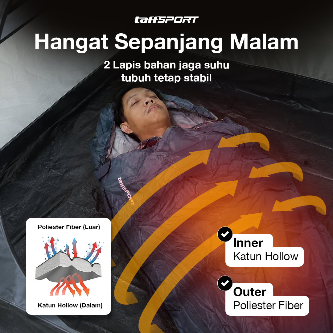 Gambar produk TaffSPORT Kantong Tidur Sleeping Bag 2in1 Envelope Model 2.1Mx75cm - TAF-KL - 1