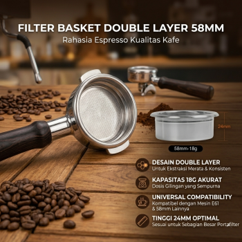 KissHome Espresso Coffee Filter Basket Portafilter Double Layer 58mm - KH304