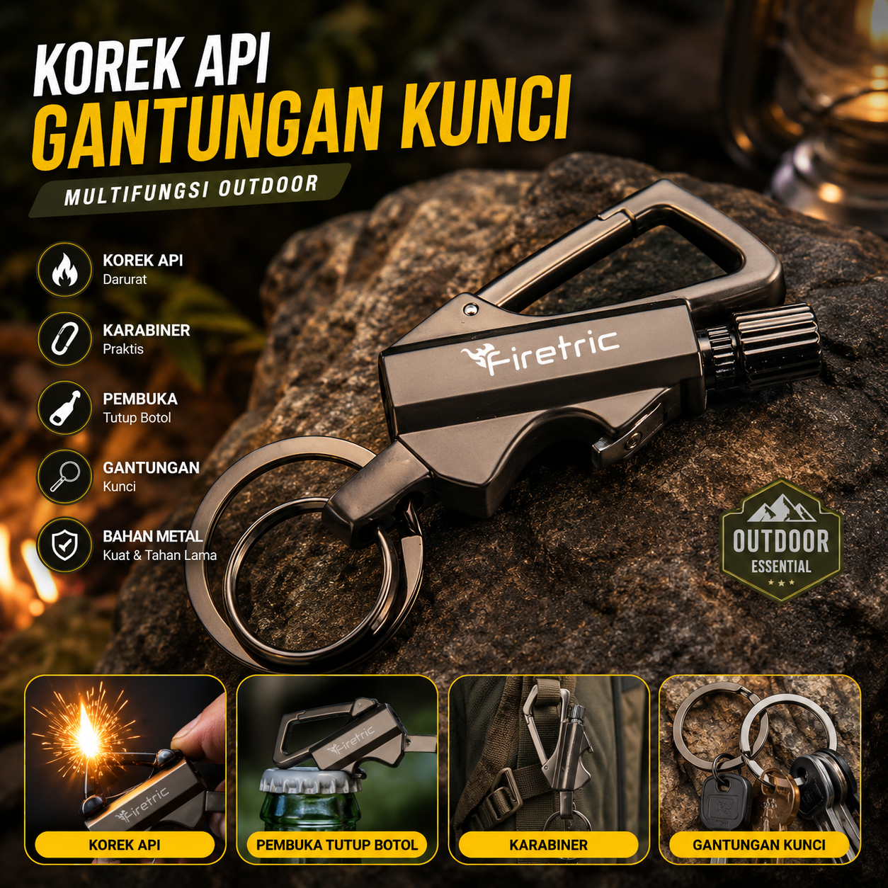 Firetric Korek Api Gantungan Kunci Flint Starter Carabiner - BCK2-666 Gambar produk Firetric Korek Api Gantungan Kunci Flint Starter Carabiner - BCK2-666 - Utama