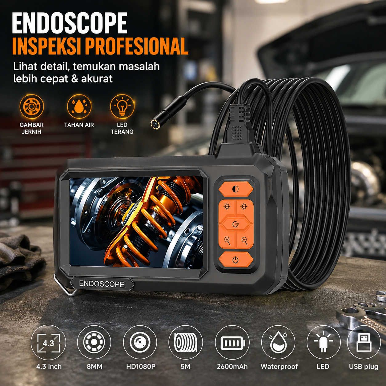 Taffware Kamera Endoskop Industrial Borescope 4.3 Inch IP67 2600mAh 5M - T30 Gambar produk Taffware Kamera Endoskop Industrial Borescope 4.3 Inch IP67 2600mAh 5M - T30 - Utama