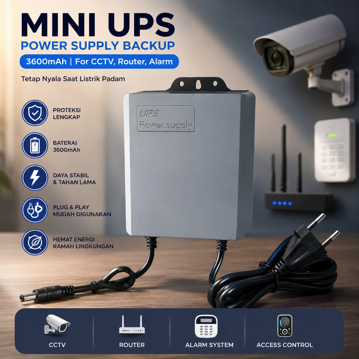 SHOOCAM Mini UPS Power Supply Backup 3600mAh for CCTV Router Alarm - QX-2318B Gambar produk SHOOCAM Mini UPS Power Supply Backup 3600mAh for CCTV Router Alarm - QX-2318B - Utama