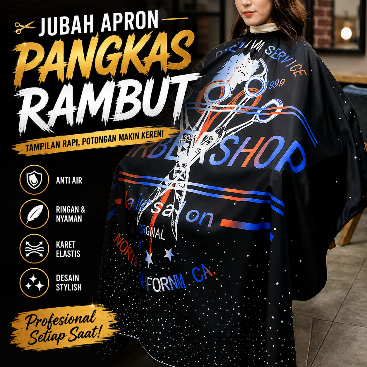 Biutte.co Jubah Apron Potong Rambut Kip Cape Salon Barbershop Anti Air North Californm - WB14 Gambar produk Biutte.co Jubah Apron Potong Rambut Kip Cape Salon Barbershop Anti Air North Californm - WB14 - Utama