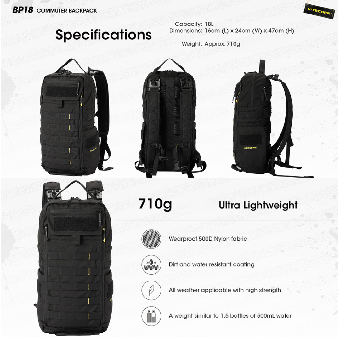 NITECORE Tas Ransel Tactical Laptop 14 Inch 500D Nylon MOLLE 18L - BP18 Gambar produk NITECORE Tas Ransel Tactical Laptop 14 Inch 500D Nylon MOLLE 18L - BP18 - 8